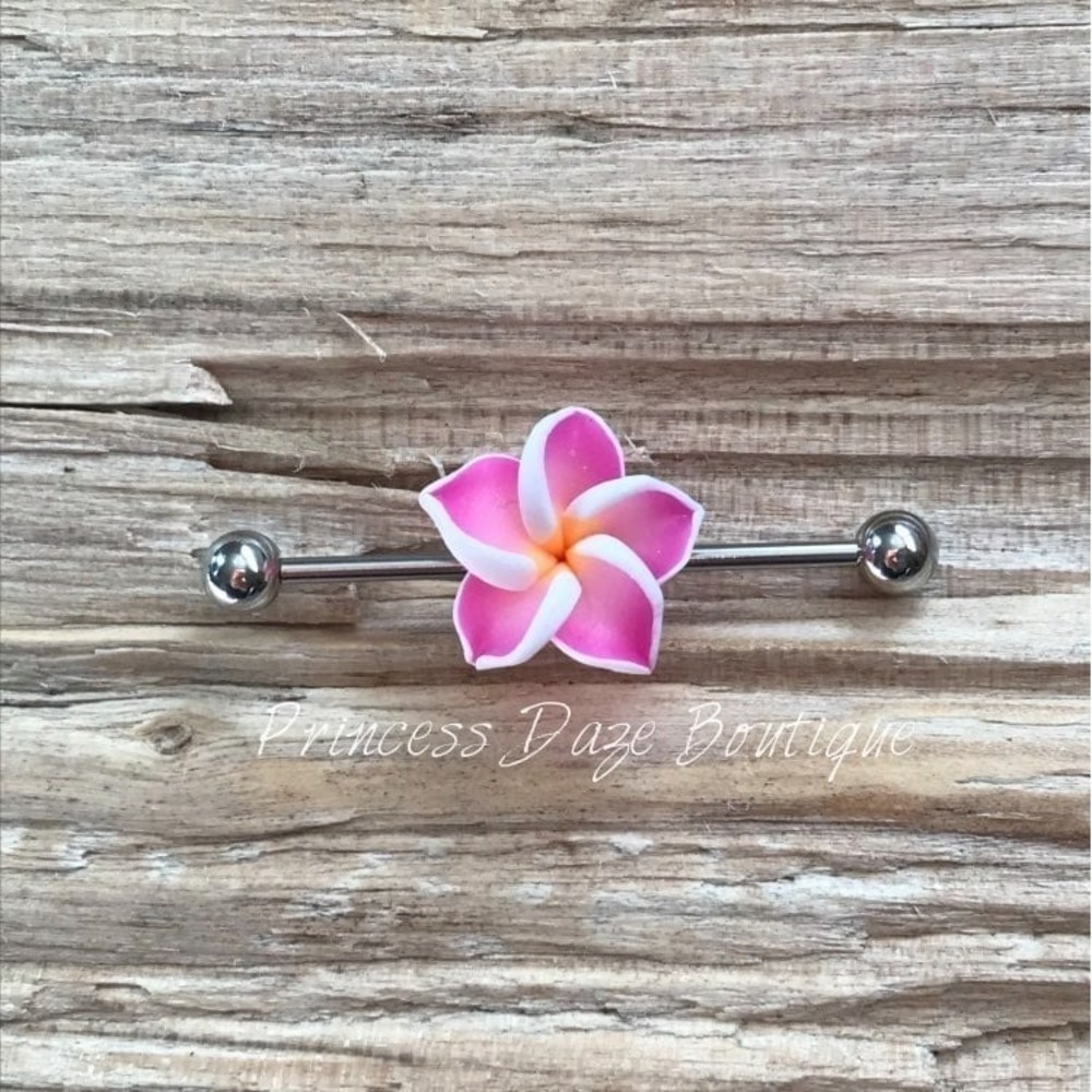 Pink Hawaiian Flower Industrial Barbell‎